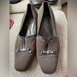 Boucherel brown suede w patent leather block heel slip on dress shoes size 37